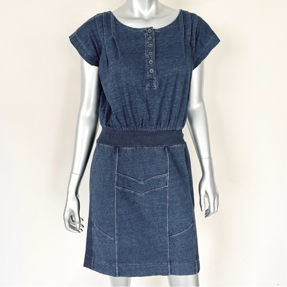 Marc Jacobs Stretch Chambray Denim Blue Midi Dress Short Sleeve L Soft Casual